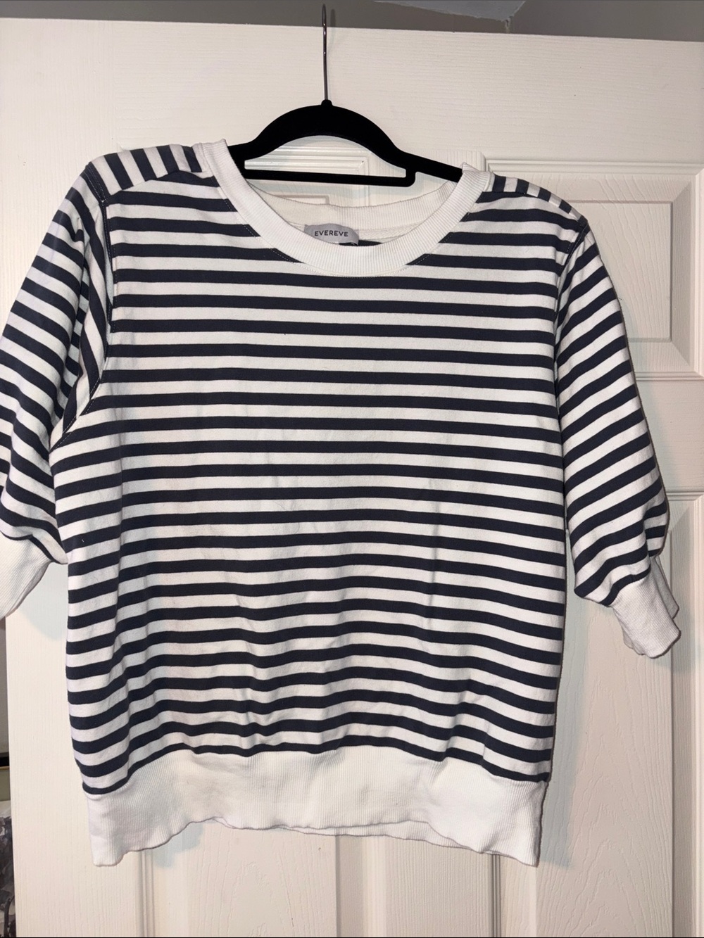 Evereve charcole & White Striped Short Sleeve Top